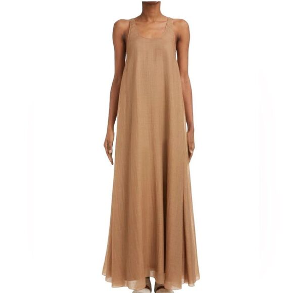 Chloé Silk-Cashmere Blend Gauze Maxi Tank Dress Women’s Mustard Brown Size 42 - Picture 1 of 11
